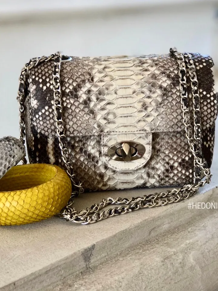 Genuine Python Skin Small Crossbody Leather Bag | Classy Small Crossbody Chain | Grey Light Small Crossbody Summer Elegant Classy Women Bag