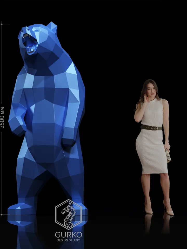 Angry Bear Metal Papercraft, DXF, PDF, Digital Template Download, Gurko, Pepakura, Welding Low Poly 3D Origami, DIY Metal Sculpture