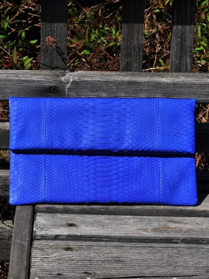 Genuine python skin ultramarine clutch handmade, classy elegant leather clutch, bag free shipping, clutch leather bright blue, small clutch