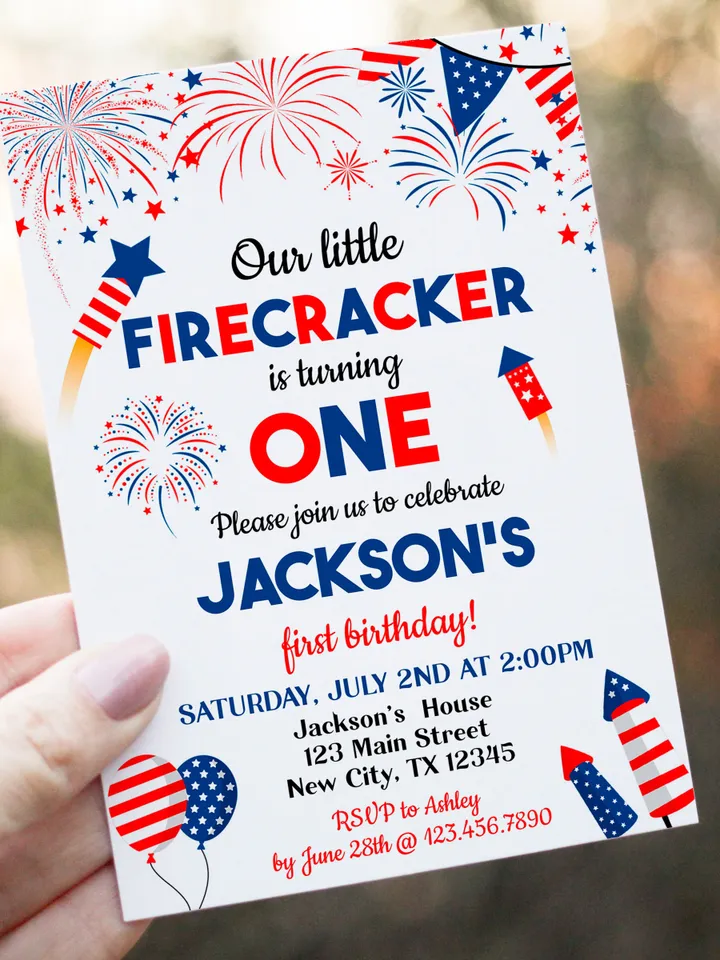 Firecracker 1st birthday invitation, Our little firecracker is turning one invitation,Firecracker invite, Editable template Instant download