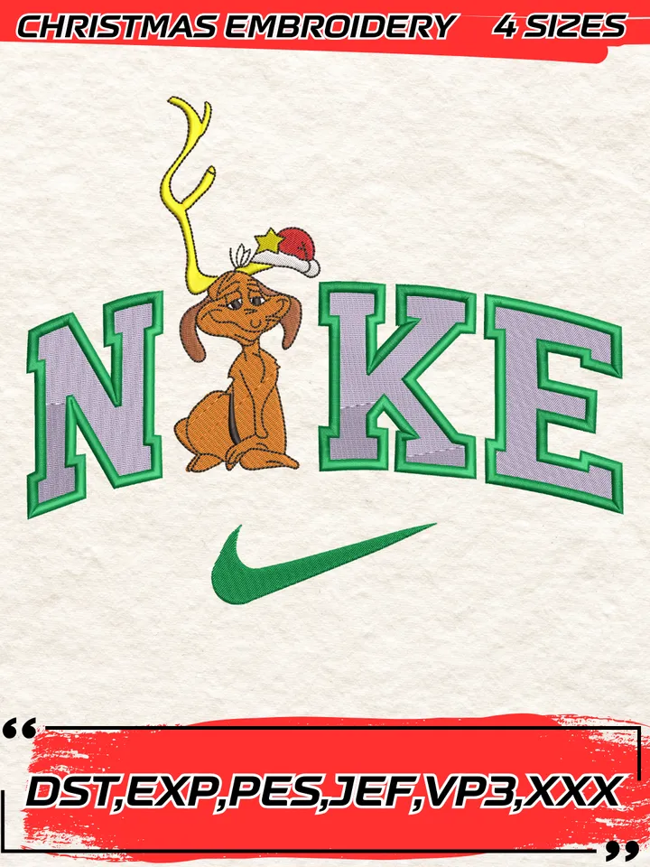 Swoosh Dog Xmas Christmas Embroidery Design,Christmas Embroidery Design,4 Sizes,Digital Download