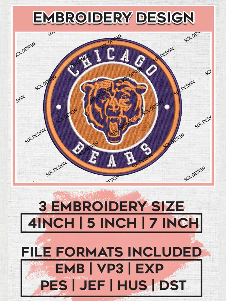 NFL Chicago Bears Circle Logo Embroidery Design Files, NFL Bears, NFL Logo Embroidery Files, NFL Chicago Bears Machine Embroidery Design, Digital Download