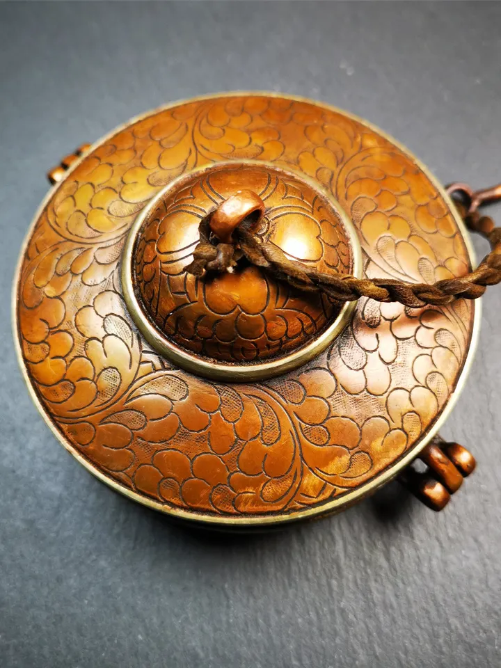 Gandhanra 8.5cm/10.5cm Copper Case,Mandala Pattern, fit for Tibetan Cymbals, Tingsha Bell,Handmade in Nepal