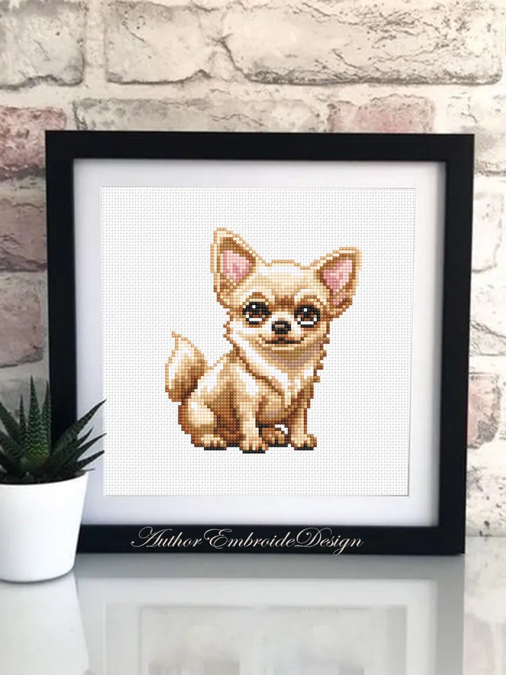 Chihuahua dog cross stitch pattern PDF download Small pet cross stitch chart for beginners, Cute dog pattern digital PDF Dog lover gift #K67