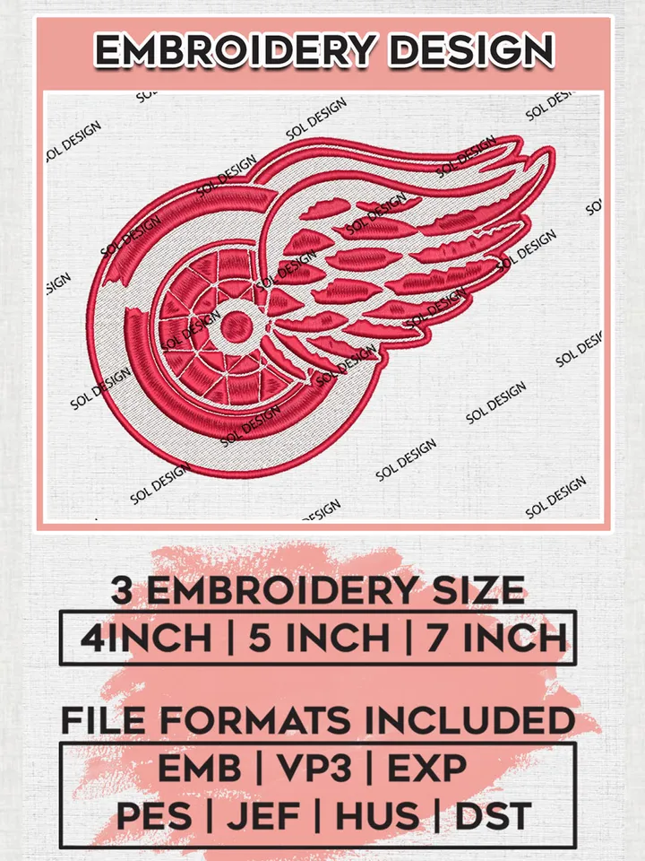 Detroit Red Wings Hockey Team Logo Embroidery Design, NHL Detroit Red Wings Logo Embroidery Files, Hockey Team Machine Embroidery, Machine Embroidery Design