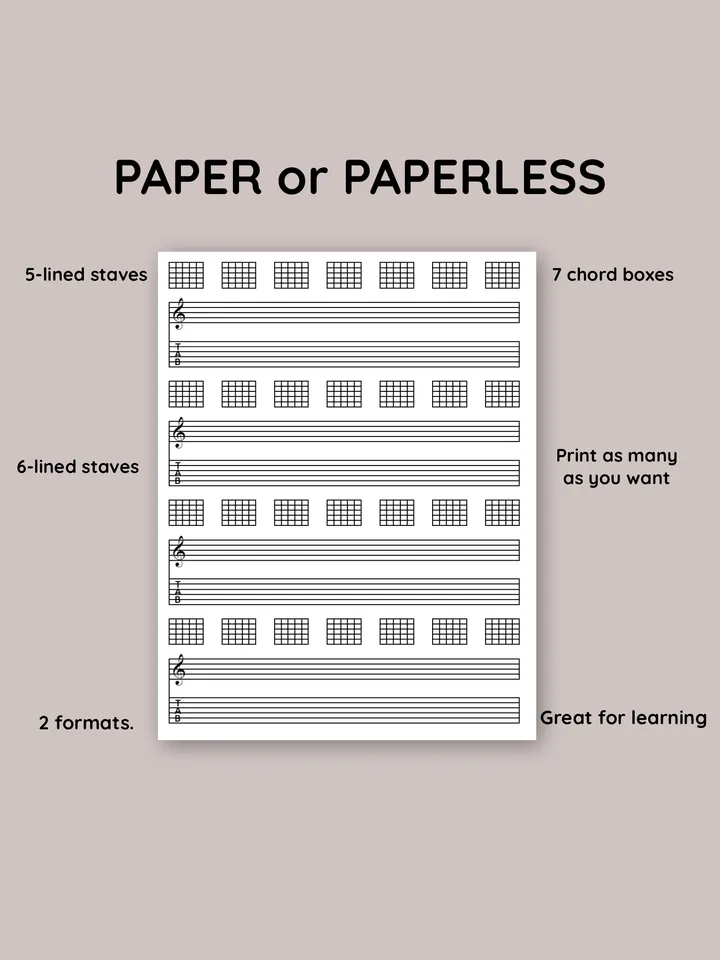 Blank printable guitar tabulature. Guitar tab and chord chart sheet Music. Blank guitar TAB sheet with chord boxes