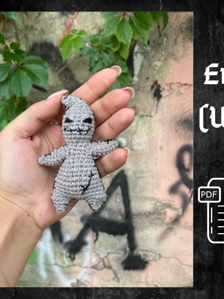 PDF Crochet small Oogie Boogie, Keychain Amigurumi Pattern, Crochet halloween, Halloween Crochet Pattern, Boogeyman, Monster toy pattern