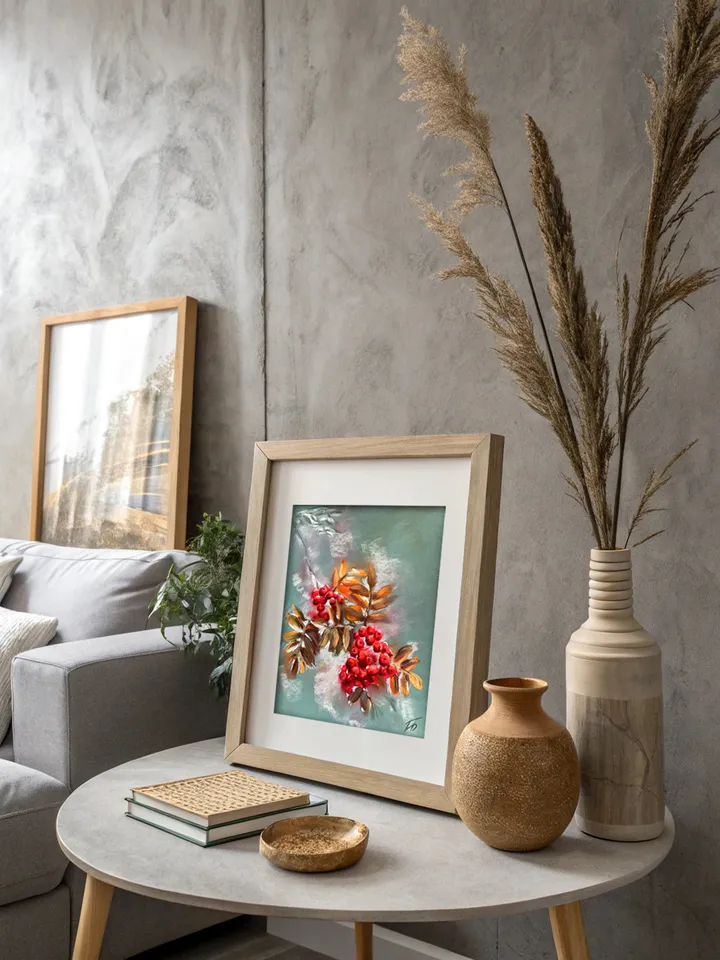 Rowan Berries Pastel Painting β Original Autumn Artwork by IrenFantasyArt β Red Berries Wall Decor β 12x9.5 in β Fall Botanical Pastel β Unframed