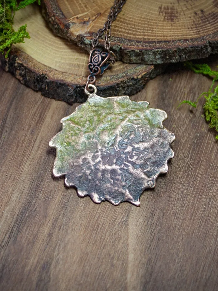 Set Aspen leaf pendant and earrings, real copper leaves, real aspen leaf, Nature Lover, Electroforming, Gift for wife