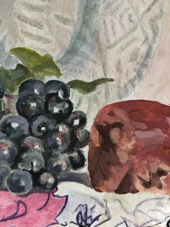 Original gouache painting still life with pomegranates and grapes wall art 11.6 x 16.4'' inches