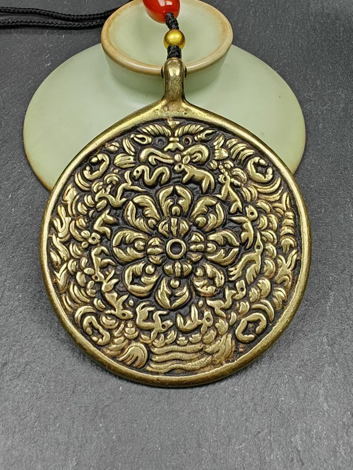 Gandhanra Vintage Mandala Badge - Tibetan Buddhist Amulet, Cross Vajra Pattern Melong Mirror, SIPAHO, Fengshui Protective Pendant