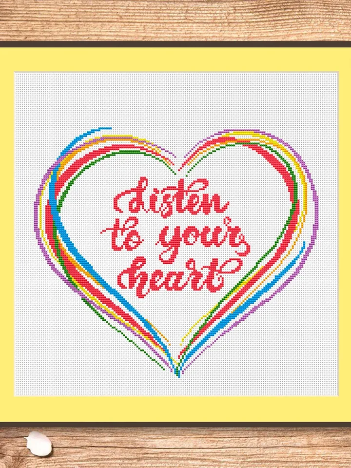 Listen To Your Heart Cross Stitch Pattern, Love Cross Stitch Pattern, Embroidery Heart, Love xStitch, Home Pattern, Love Pattern #vl006