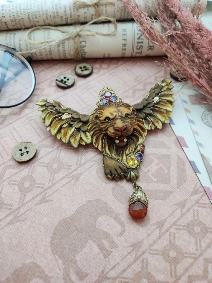 Saint Mark Lion brooch, Lion of Venice brooch, Winged Lion Jewelry, Lion brooch