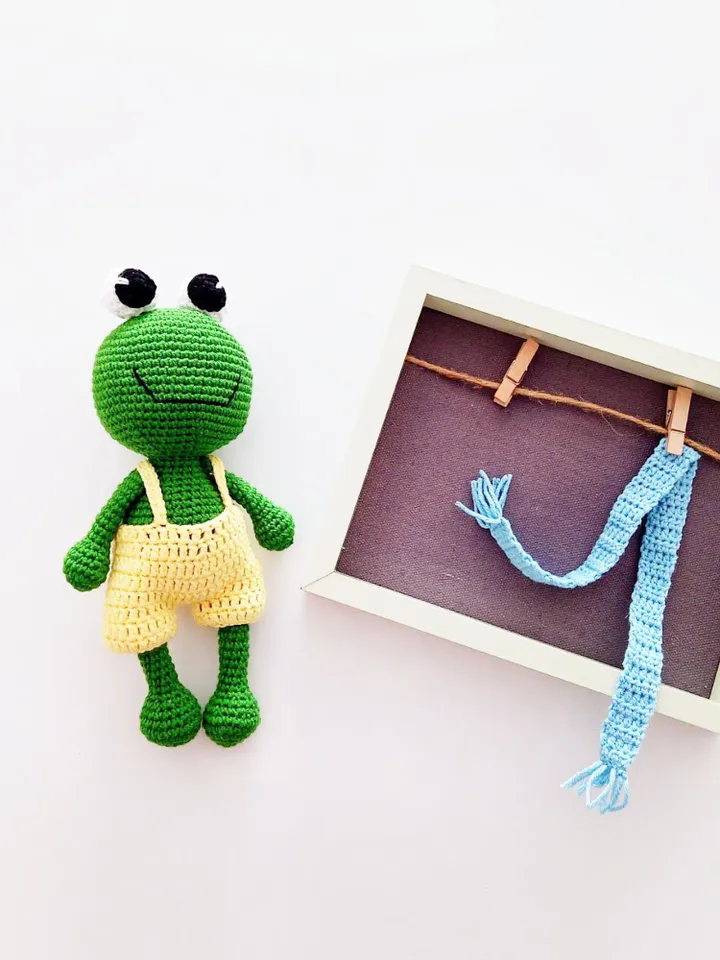 Amigurumi Frog Crochet Plush Toy, Green Frog Crochet Plushie, Unique Gift for Frog Lovers, Crochet Cute Frog Stuffed Animal Toy