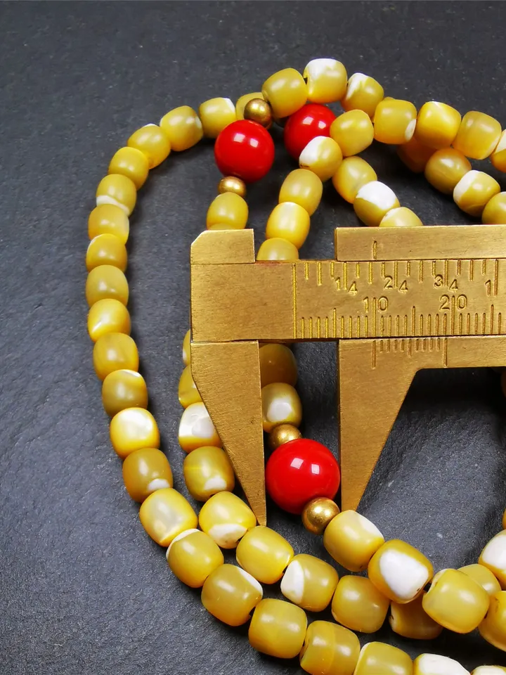 Gandhanra Old 108 Tibetan Mala,Fish Bone Prayer Beads,Rosary for Meditation,Diameter 0.26", Circumference 30"