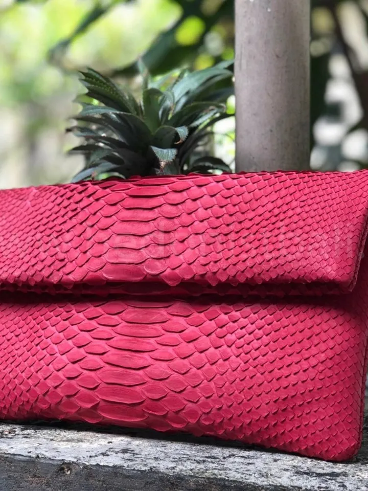 Genuine Python Skin Envelope Red Clutch | Exotic Leather Bags | Small Classy Handmade Clutch | Flat women Elegant Evening Clutch| Snake Bag