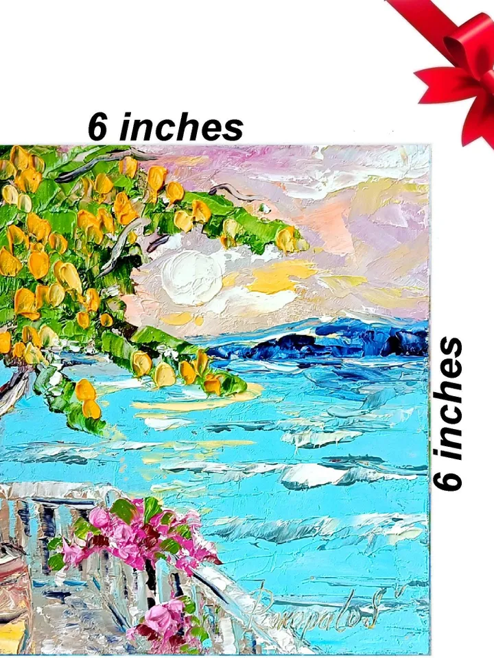 Italy Lemon Painting Coastal Painting Seascape Painting Abstract Italy Painting Art Original Art Impasto Oil Painting ArtProkopaloSv