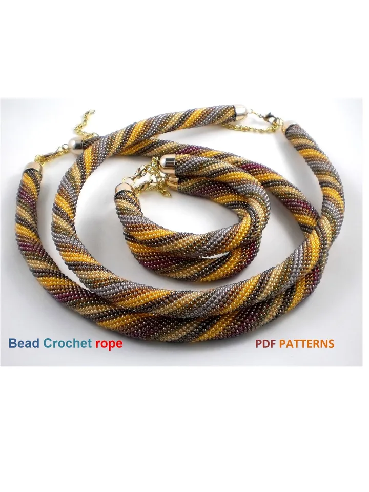 Bead crochet rope patterns for beading «Diagonal strips» necklace and bracelet, bead crocheting, Instant Download, PDF patterns