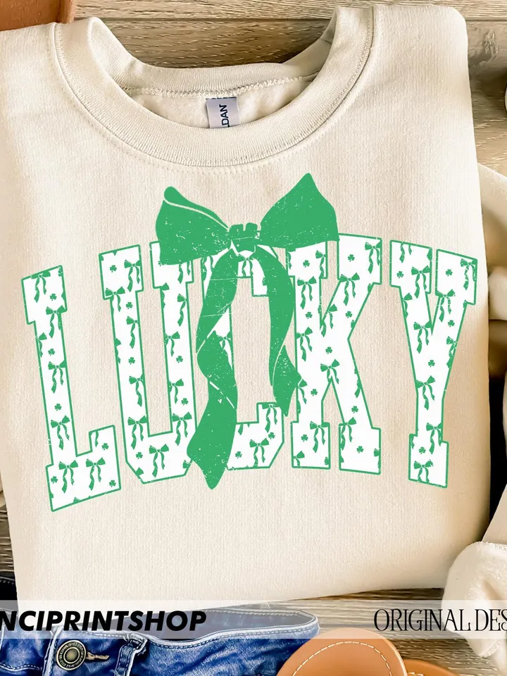 Coquette Lucky png, Bow Lucky png, Varsity Lucky png, Green Bow png, St Patrick's Day PNG, Coquette St Patrick's Day PNG, Lucky, Green Day