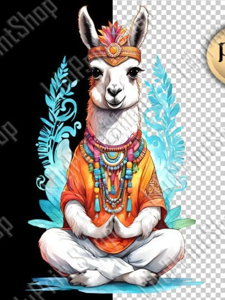 Llama in lotus pose clipart png, Beautiful Lama yoga overlay Meditating lama png for sublimation. Padmasana Digital instant download