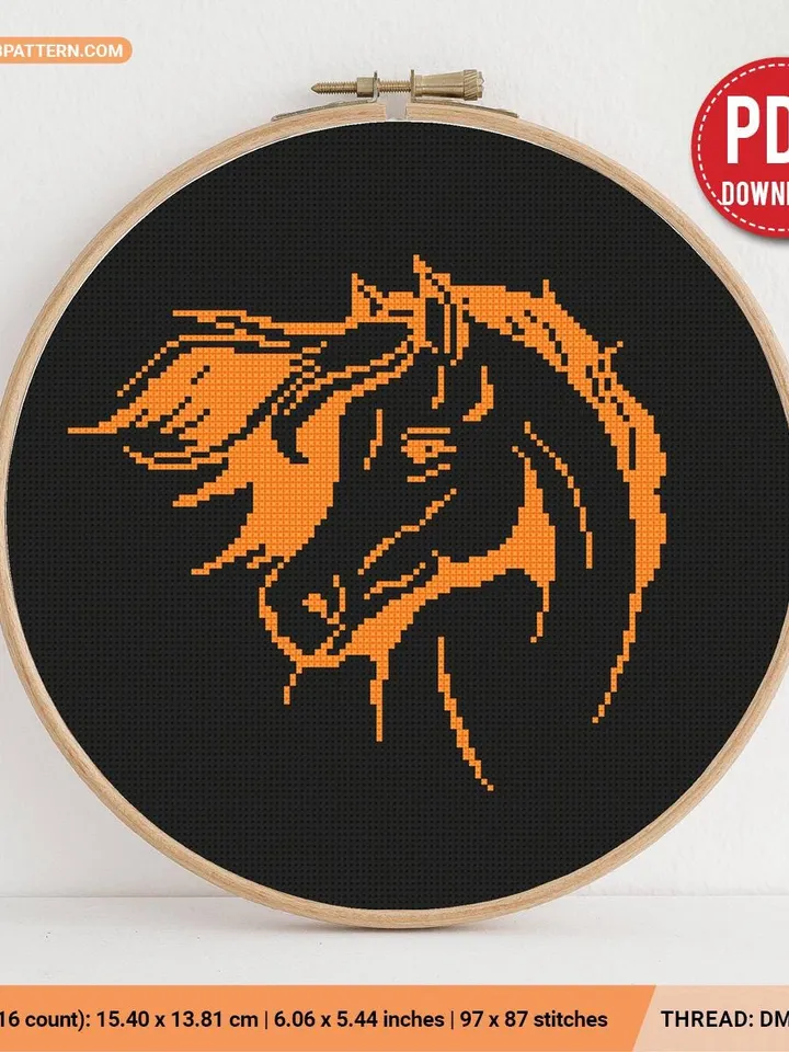 Horse 2 silhouette Cross stitch pattern, contemporary, Abstract, animals, beginner counted, modern chart, gift DIY, embroidery, instant PDF