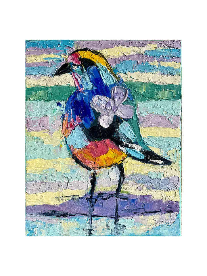 Seagull painting, Original bird oil painting on canvas, Wildlife wall art, Small animal artwork
