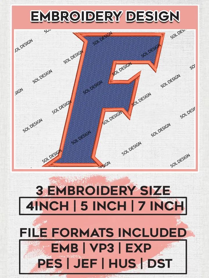 NCAA Florida Gators Team Letter Logo Embroidery Design Files, NCAA Florida Gators Machine Embroidery, NCAA Teams, 3 sizes, NCAA Machine embroidery designs, Digital Download