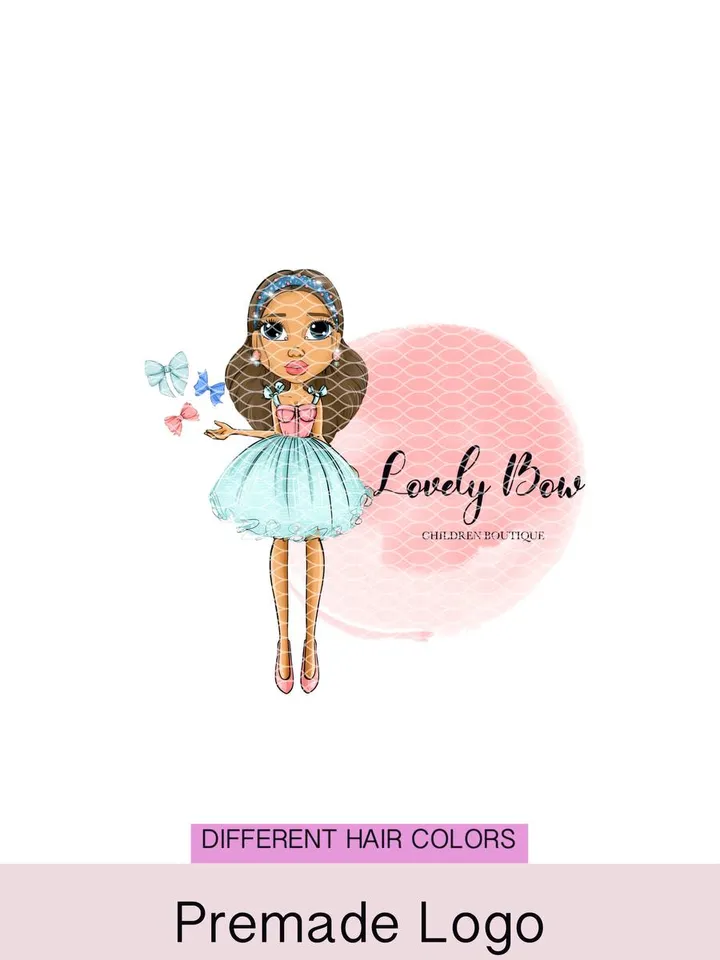 Wonderful Bow Hair Accessories Premade Logo, Small Business Logo, Girl Character Logo, Cartoon Logo, Crafter Logo, Handmade Bow Logo Design