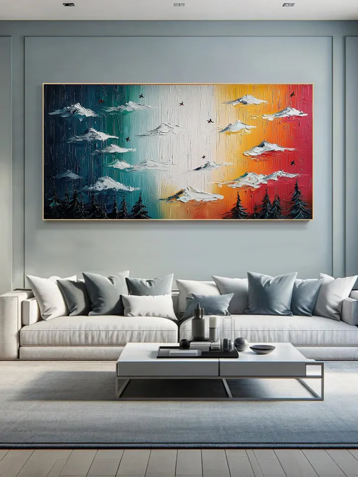 Original Impasto Landscape Painting, Textured Sky Art, Colorful Mountain Wall Art, 3D Canvas Art, Modern Nature Decor, Sunset Art,Home Decor