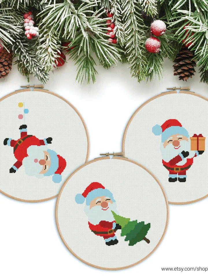 Bundle of 3 Santa Claus Cross stitch pattern | Embroidery Pattern | Instant Download | Embroidery Designs