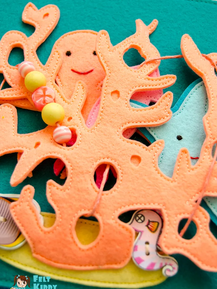 Coral, Quiet book page, Under the sea, Pattern and Tutorial, SVG files