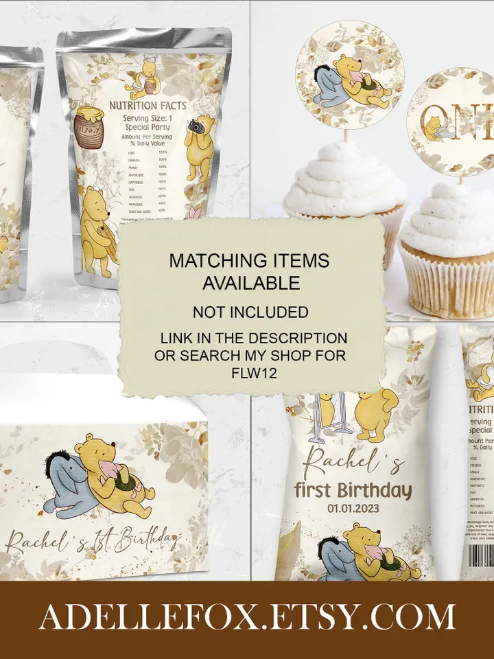 Editable Water Label Winnie the Pooh; Winnie the Pooh 1st Birthday; Printable Bottle Label; Winnie Pooh Party Decoration; Water Label; flw12