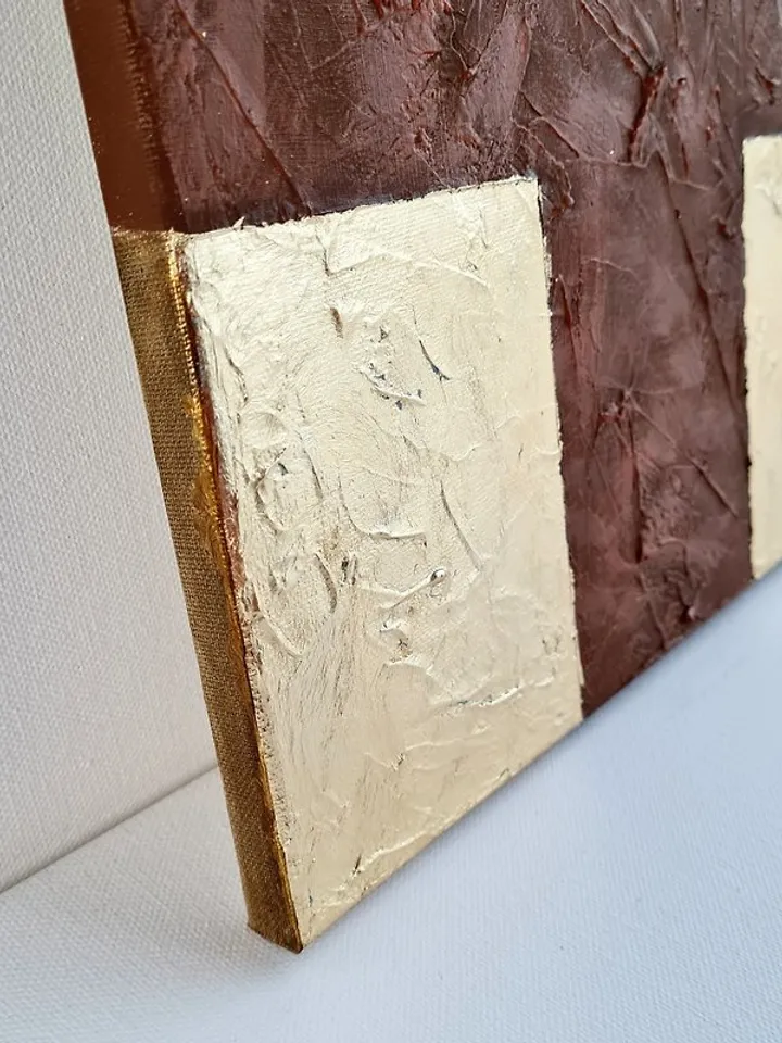 Gold leaf painting on canva Original art Modern abstract textural wall art decor