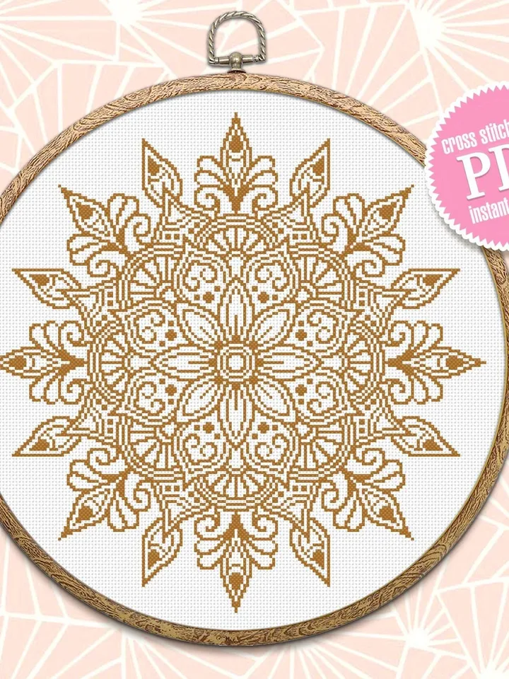 Flower mandala cross stitch pattern download PDF Simple mandala digital Monochrome cross stitch Modern cross stitch chart Home decor #M165