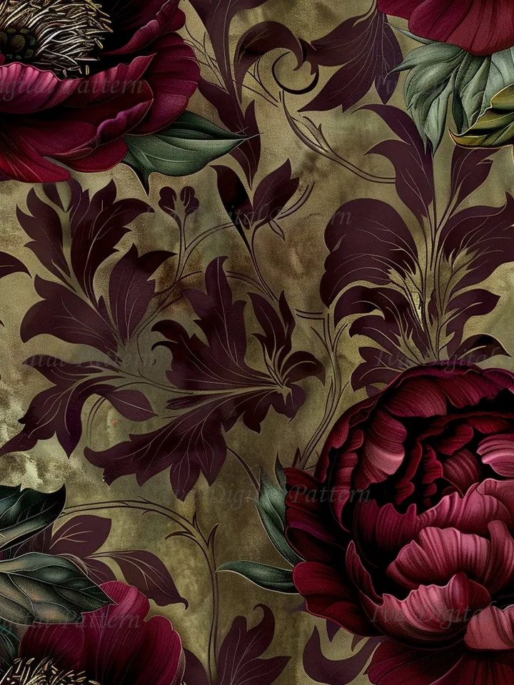 Vintage Gothic seamless pattern, repeating red peony flowers ,dark abstract floral pattern, style renaissance, digital paper, commercial use