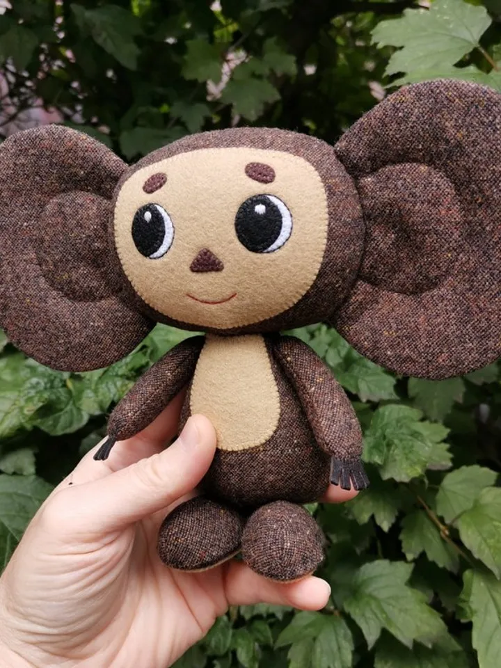 Cheburashka soft doll, handmade wool stuffed toy, plush Cheburashka