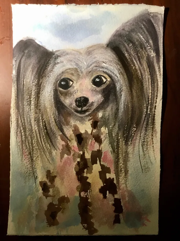 Chinese crested dog original watercolour painting,funny animals painting kids room wall art,dog lovers gifts.dogs painting wall decoration