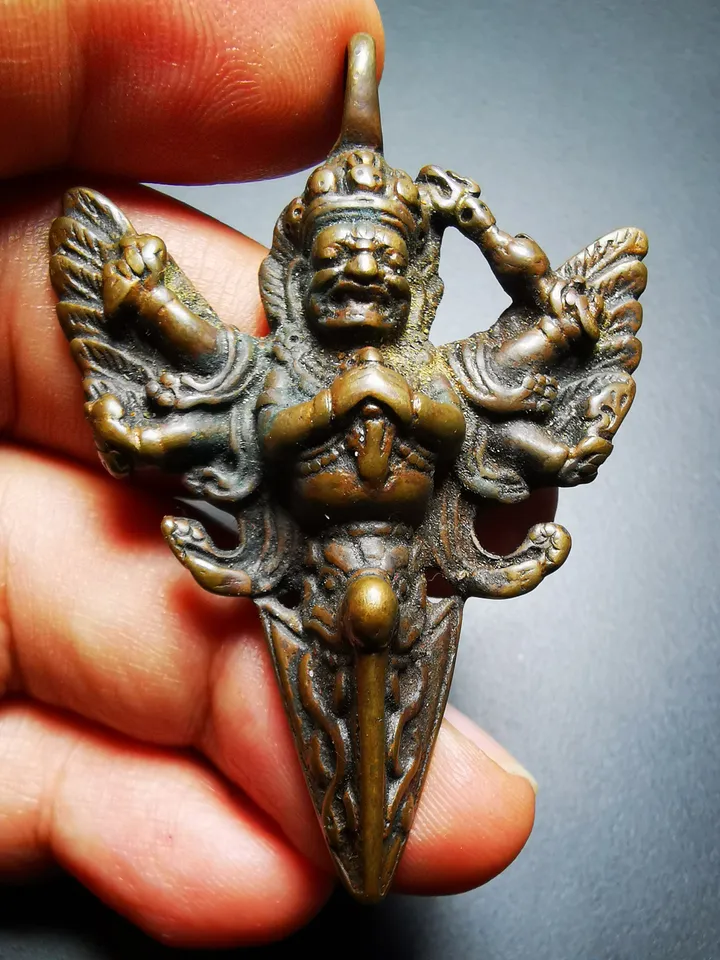 Gandhanra Antique Tibetan Thokcha Amulet Pendant,Mahakala Phurba, Buddhist Protector Deity, 80 Years Old