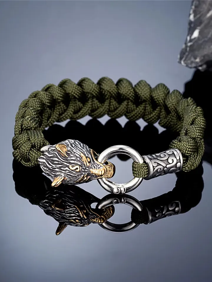 Handmade paracord and stainless steel Viking style bracelet