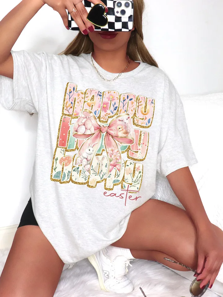 Happy Easter Coquette PNG, Retro Easter Png, Easter Bunny Png, Floral Spring Png, Pink Easter Coquette Bow Png, Easter Shirt Design