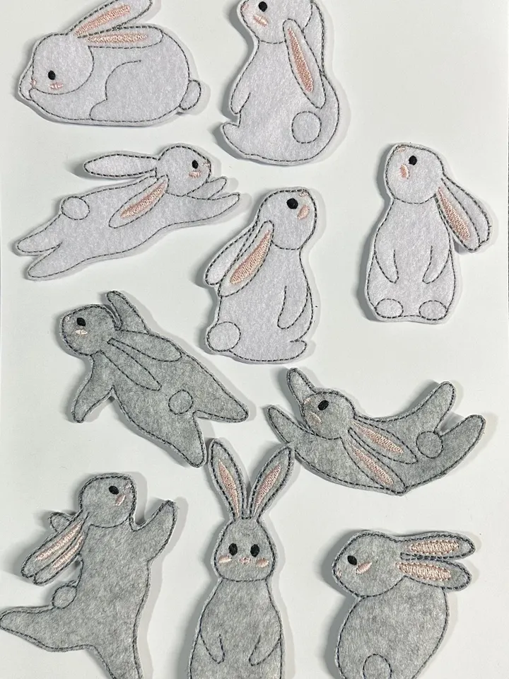 ITH Easter Bunnies Embroidery Design Set, Felt Rabbit Collection for Decor Pattern, 5x7 Hoop Digital File