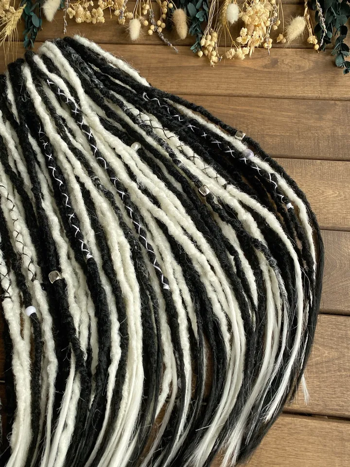 Gothic Black and White synthetic crochet De dreadlocks, Ready to ship