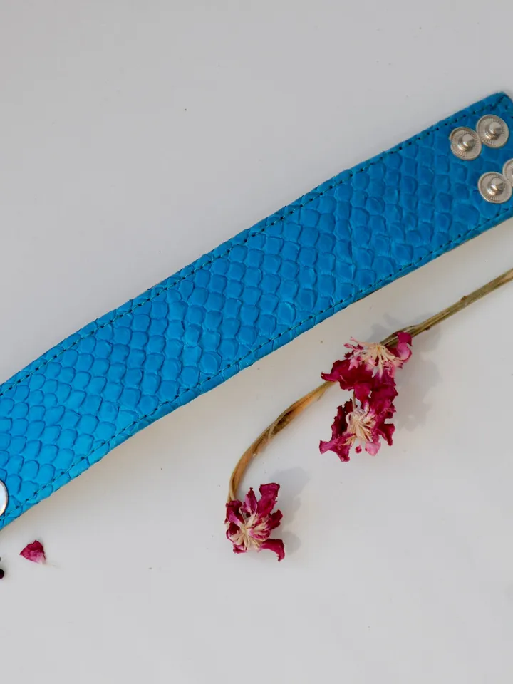 Genuine Python Skin Bracelet Flat Blue Turquise Leather Bracelet | Handmade Leather Bracelet | Leather Bracelet Woman | Leather Bracelet