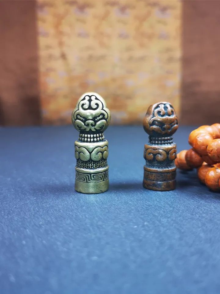 Gandhanra Vintage Tibetan Stamp Seal,Snow Lion Shape,Auspiious Meaning, Hand Crafted Amulet Pendant,