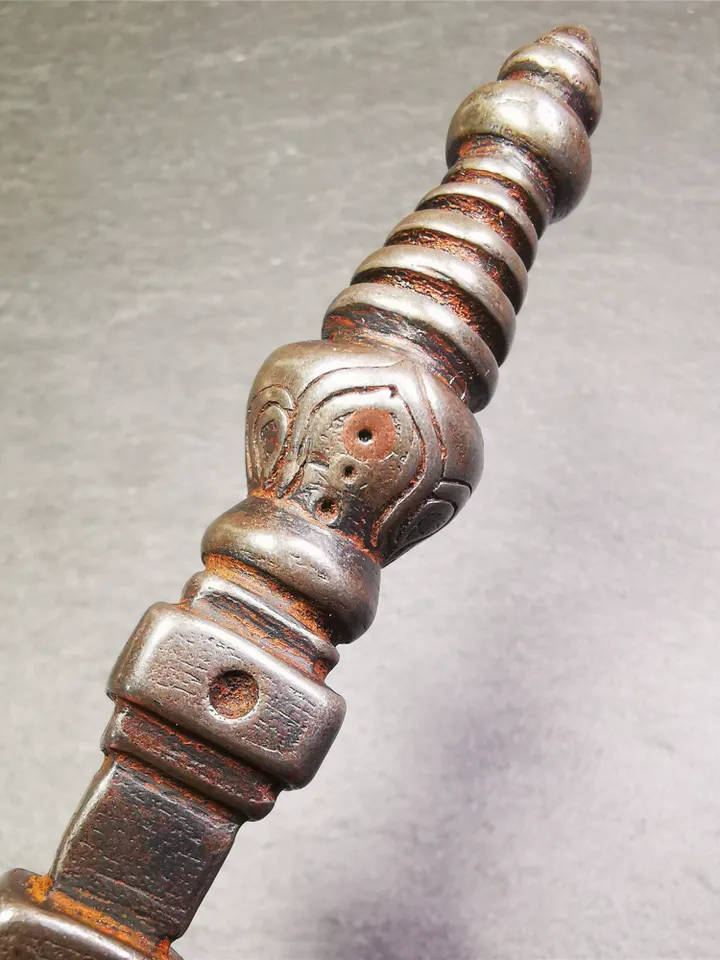 Gandhanra Handmade Tibetan Buddhist Ritual Implement - Kila -Dorje Phurba,Made of Cold Iron inlaid with Copper,7.5"