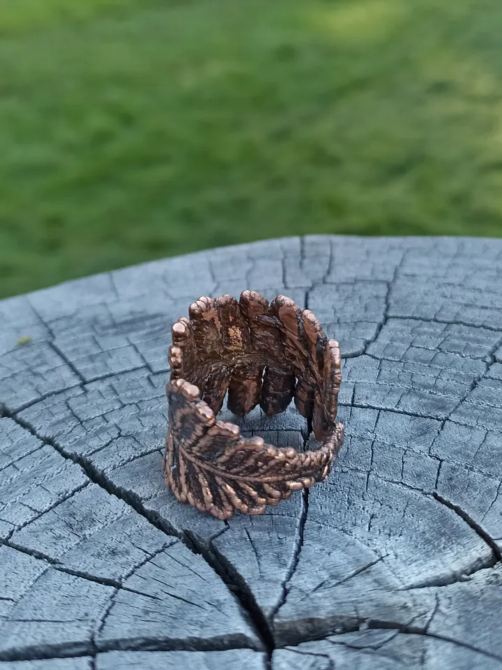 Real fern leaf ring electroformed Nature inspired jewelry Copper ring 7th anniversary gift