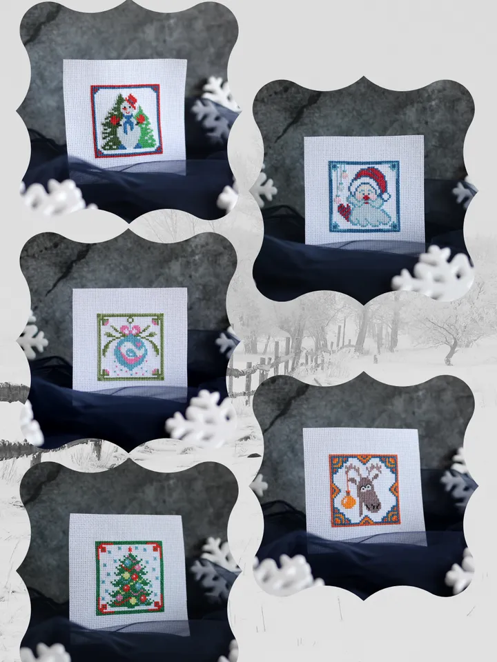 Set of 10 Christmas miniatures, cross stitch patterns PDF, Xmas cards idea