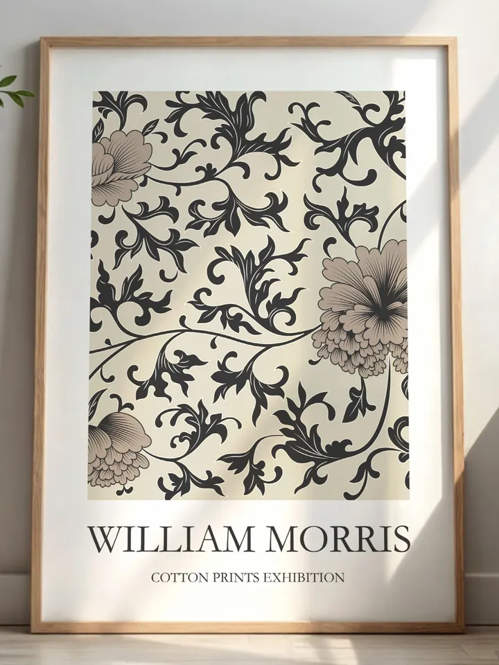 William Morris Monochrome Print Vintage Textile Poster Museum Style Home Decor Interior Pattern Digital Download Gift Classic Black White