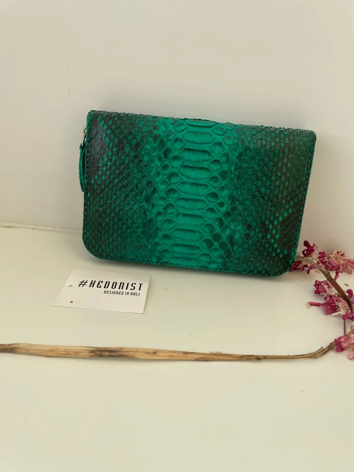 Genuine python skin green wallet | Small wallet | Exotic leather wallet | Women wallet | Snake trendy Wallet | Snakeskin designer wallet