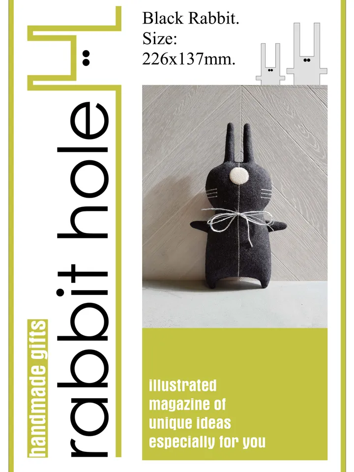 Black rabbit Sewing Pattern PDF, digital tutorial in english, Halloween Doll diy